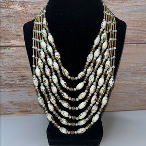 Original By Robert Vintage Brass & Art Glass Beaded Multi Strand Necklace